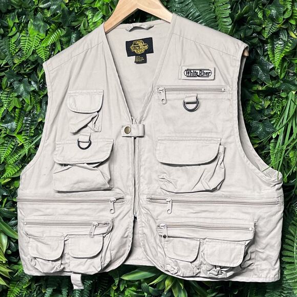 WHITE RIVER Jacket Vest Men Medium Tan Fishing Tactical Safari Utility 2603 - Picture 1 of 8